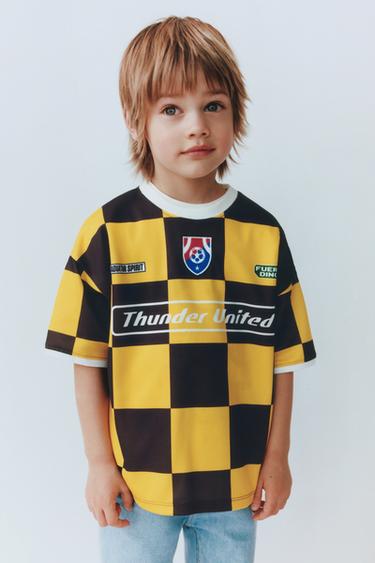 CHECKED FOOTBALL T-SHIRT - black/yellow by Zara