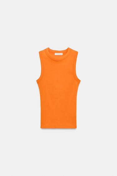 GERIBDE TOP MET SCHOUDERBANDJES - Oranje van Zara