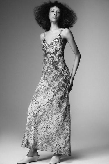 VESTIDO ESTAMPADO ASIMÉTRICO - Marrón / Crudo de Zara
