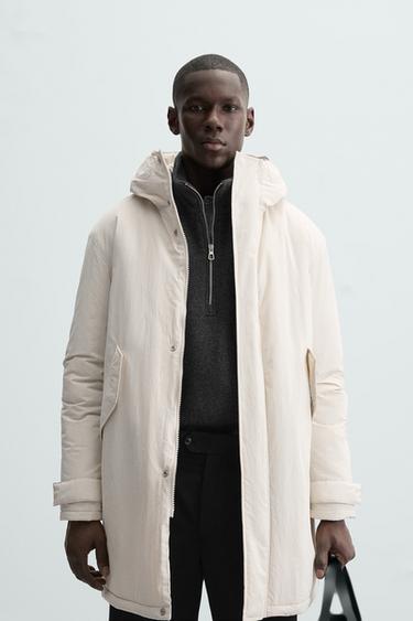 QUILTED HOODED PARKA - Stone by Zara
