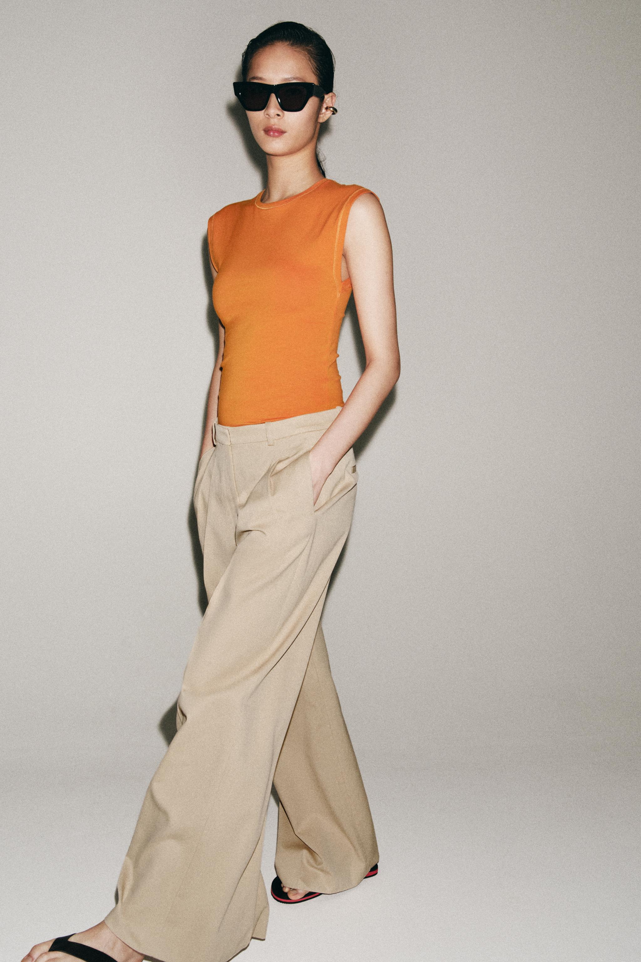 ZW COLLECTION PLEATED WIDE LEG PANTS - Ecru | ZARA United States