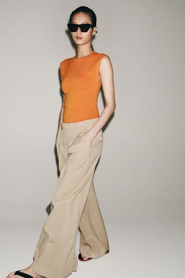 PANTALÓN WIDE LEG PLIEGUES ZW COLLECTION - Beige de Zara