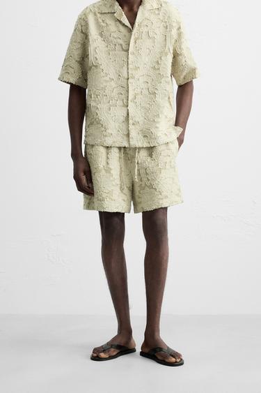 GEOMETRIC JACQUARD BERMUDA SHORTS - Khaki by Zara - Image 1