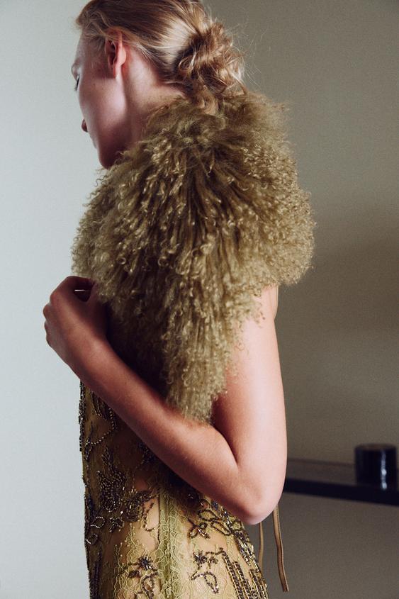 100% LEATHER COLLAR WITH SHEEPSKIN - Light brown by Zara - Image 0