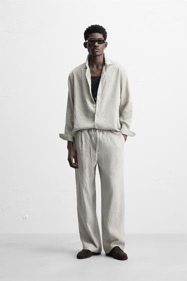 Zara STRIPED FLOWY SHIRT - Gray - Image 0