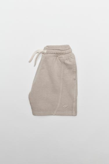BERMUDA TEINT SUR PIÈCE LOGO BRODÉ - Beige de Zara - Image 7