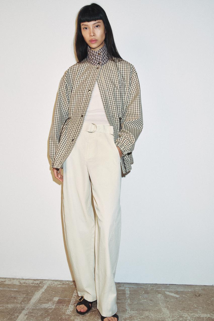 チェック柄ハイネックジャケット - オフホワイト | ZARA Japan / 日本
