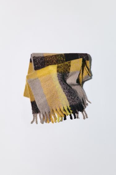 ÉCHARPE MAXI À CARREAUX AVEC LAINE - Jaune de Zara