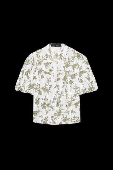 CUERPO ESTAMPADO BORDADOS PERFORADOS - crudo/kaki de Zara - Imagen 0