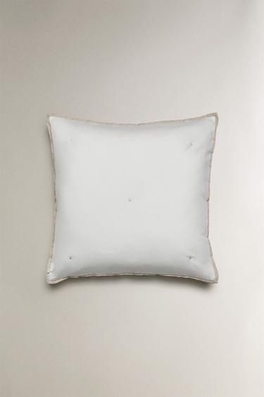 LINEN AND SATEEN CUSHION COVER WITH DOTS - Oyster-white by Zara