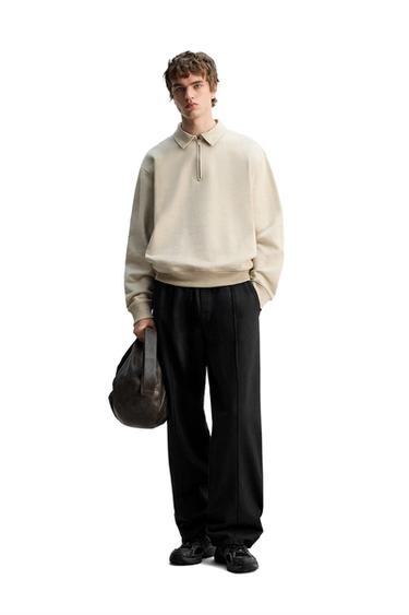 POLO SWEATSHIRT WITH ZIP - Beige by Zara - Image 0