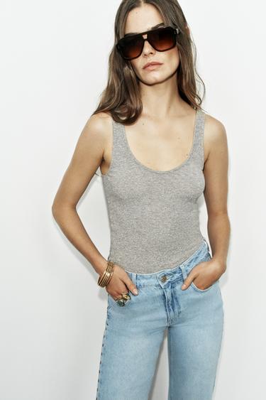 METALLIC THREAD STRAPPY TOP - Grey marl by Zara