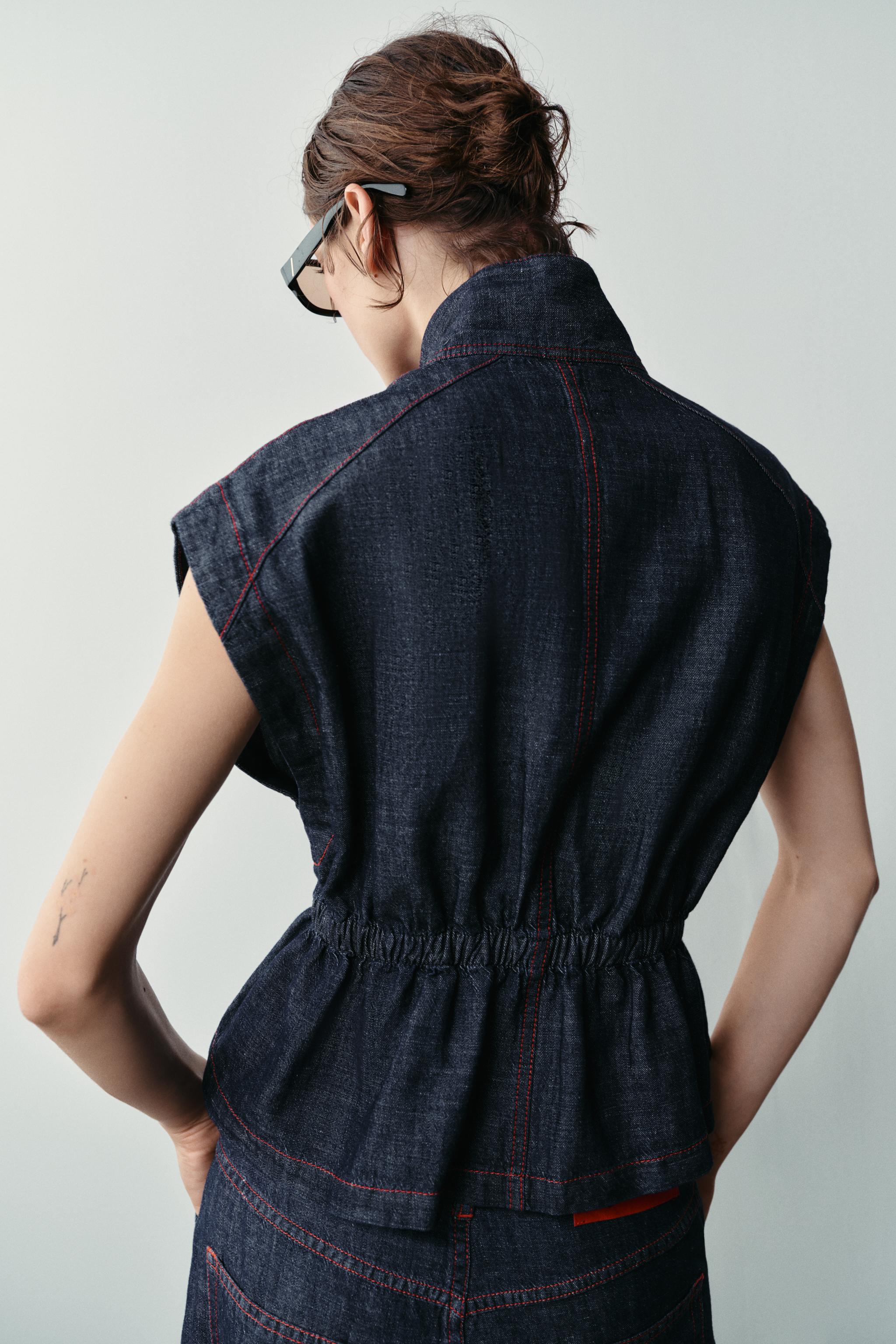 LINEN VEST WITH CONTRASTING TOPSTITCHING