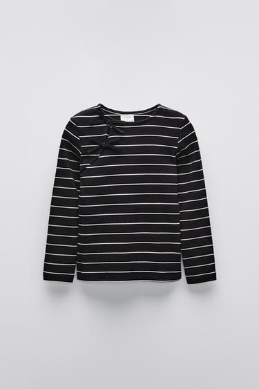 CAMISETA RAYAS RIB LACITOS - Negro / Blanco de Zara