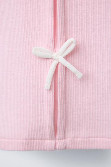 RIBBED T-SHIRT WITH BOWS - Pastel pink by Zara - Image 3