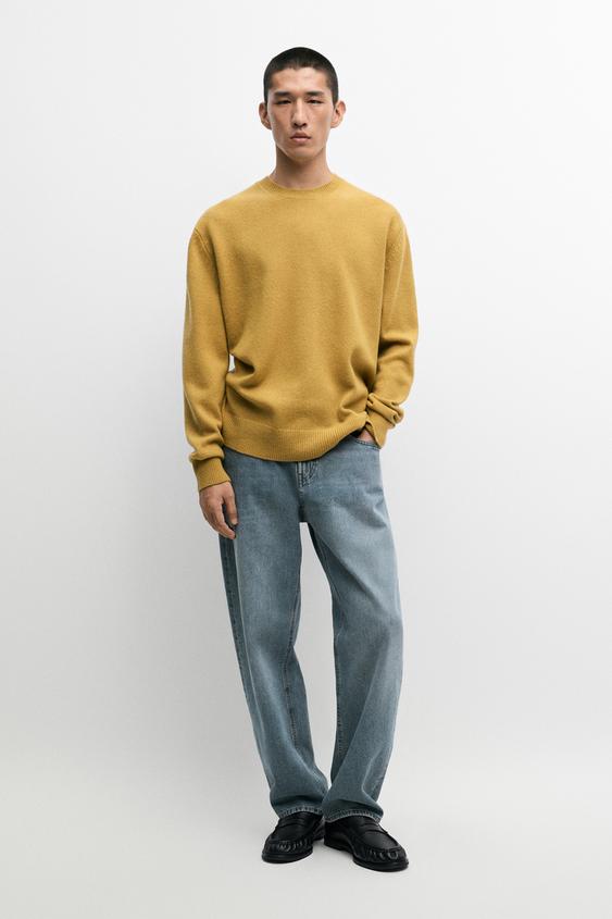 Zara 100% wool knit sweater with round neck - Mustard - Image 0