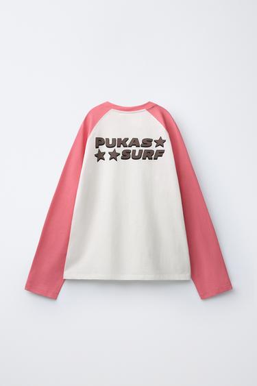 T-SHIRT MANCHES RAGLAN PUKAS SURF - Rose / Blanc de Zara - Image 3