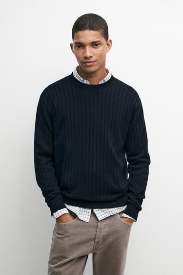 100% cotton ribbed knit sweater — Navy blue 1