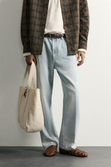 JEANS LOOSE CROPPED FIT - Azul-claro da Zara