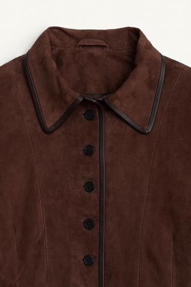 VESTE AJUSTÉE EN CUIR DAIM ÉDITION LIMITÉE - Chocolat de Zara - Image 6