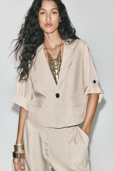 Zara JACKET WITH ROLLED-UP SLEEVES - Sand