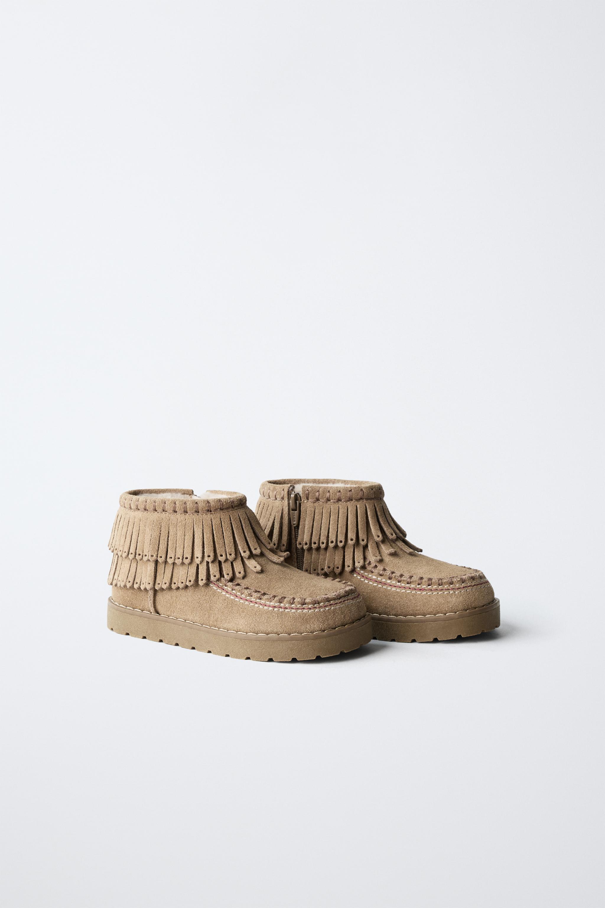 LEATHER FRINGED LINED ANKLE BOOTS