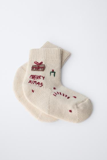 MID-CALF EMBROIDERED WOOL SOCKS - Ecru by Zara - Image 1