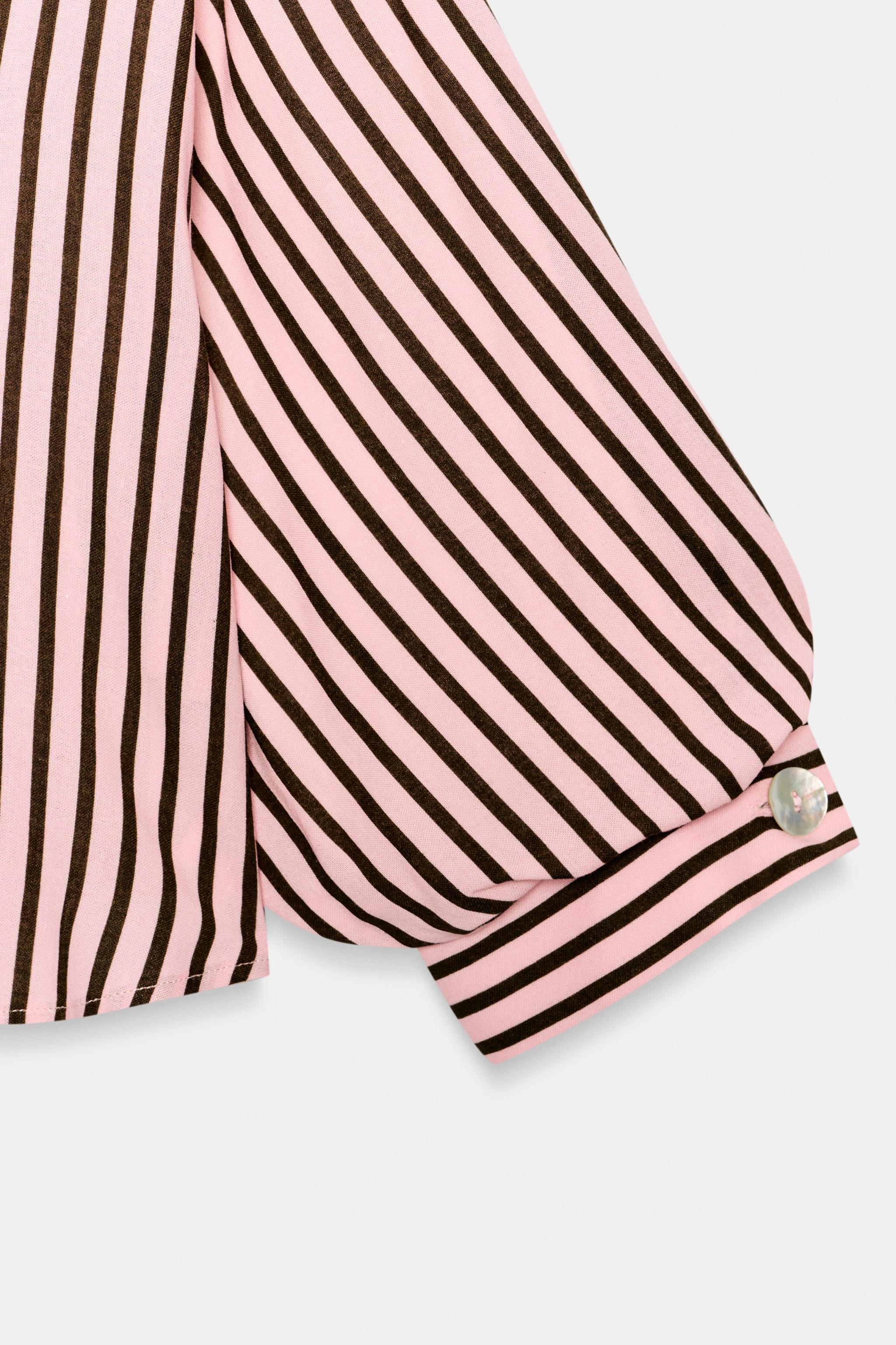 Женские рубашки Zara STRIPED BALLOON SLEEVE SHIRT — фото 7