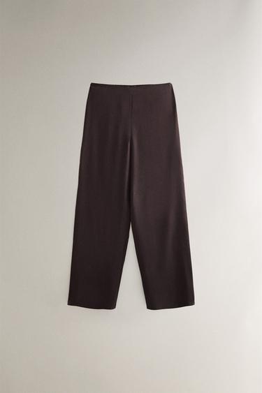 HEDVÁBNÉ KALHOTY - Tmavě hnědá od Zara