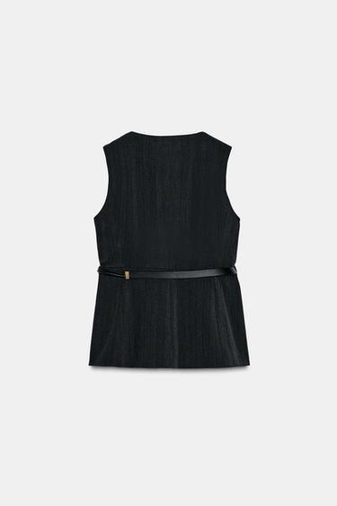 GILET PEPLUM À CHEVRONS AVEC CEINTURE - Gris anthracite de Zara - Image 6