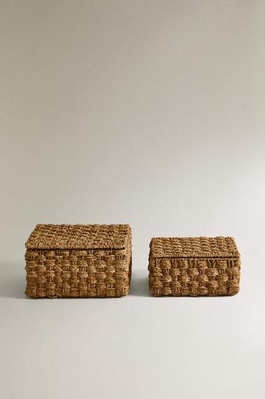 RECTANGULAR SEAGRASS BASKET WITH LID - Light beige by Zara