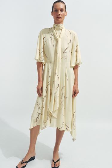 ZW COLLECTION PRINTED DRESS WITH TIES - Yellow by Zara
