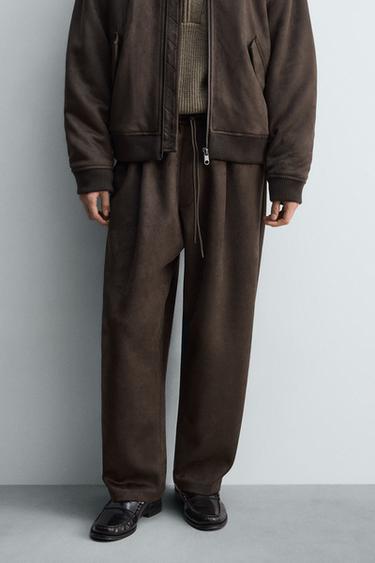 FAUX SUEDE PLEATED TROUSERS - Brown by Zara