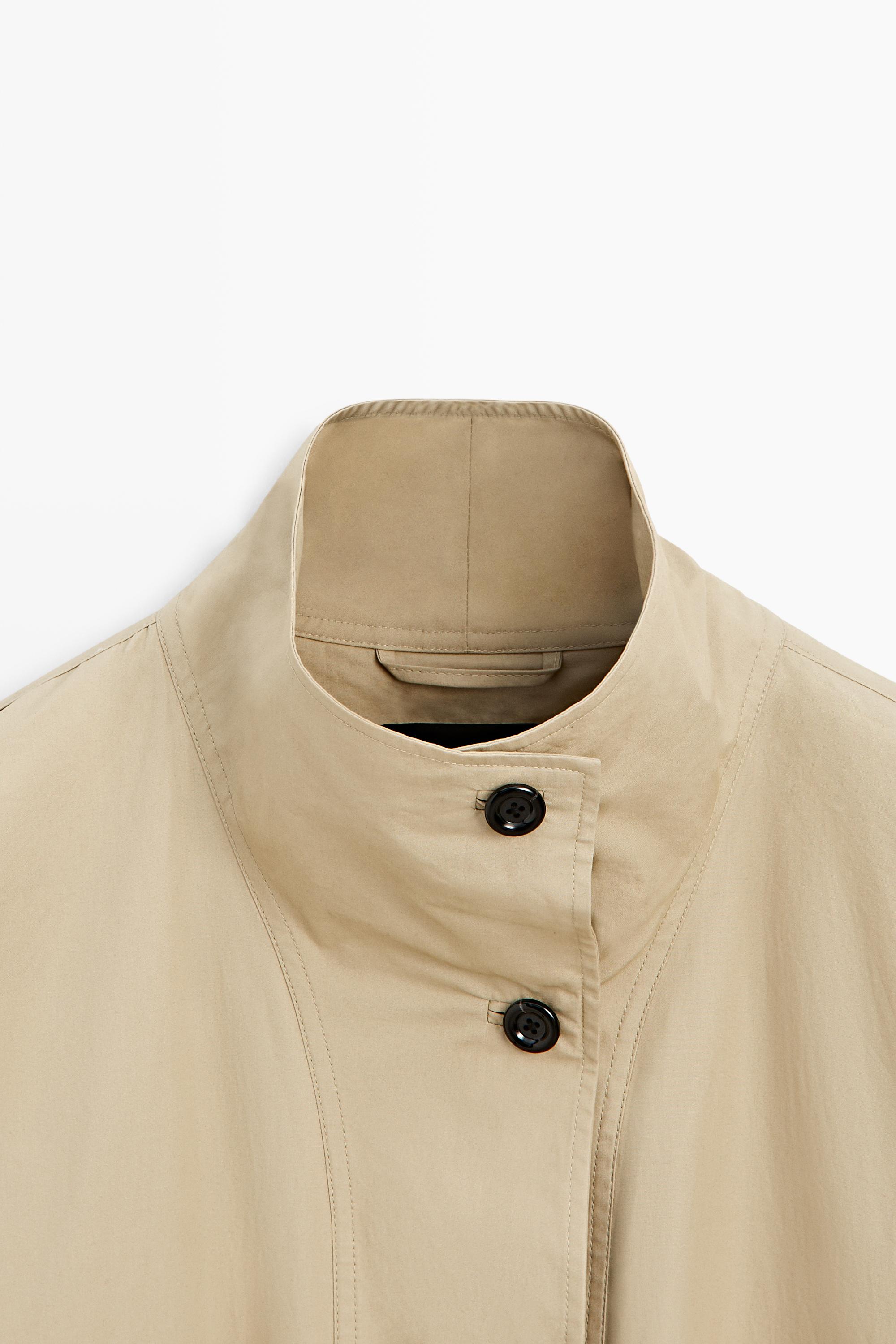 100% Cotton High-Neck Trench Coat
