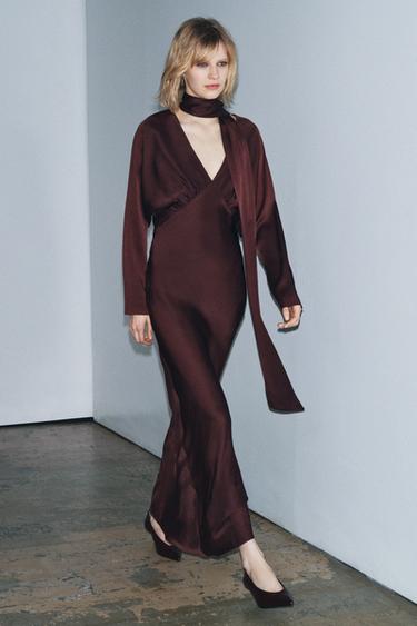 АТЛАСНОЕ ПЛАТЬЕ С ШАРФОМ — ZW COLLECTION LIMITED EDITION — ЦВЕТ БУРГУНДСКОГО ВИНА от Zara