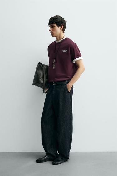 SLOGAN PRINT T-SHIRT - Burgundy by Zara - Image 3