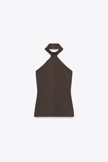 POLYAMIDE HALTER TOP - Chocolate by Zara - Image 0