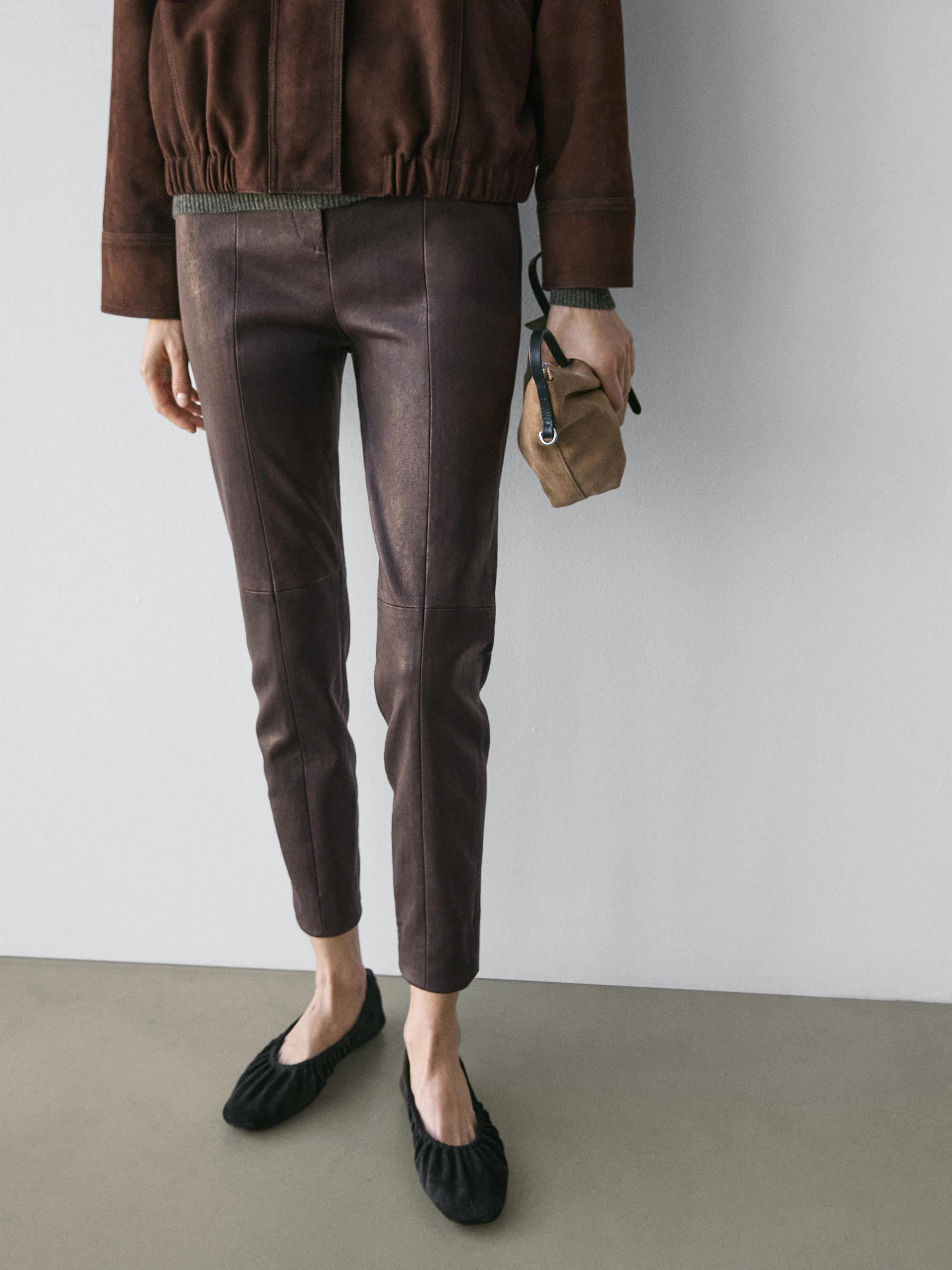 Leggings en cuir nappa avec élastiques