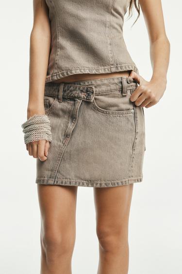 CROSSOVER WAIST DENIM MINI SKIRT - Taupe grey by Zara