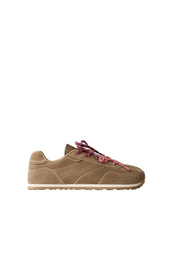 Zara BAREFOOT LEATHER SNEAKERS - Brown - Image 0