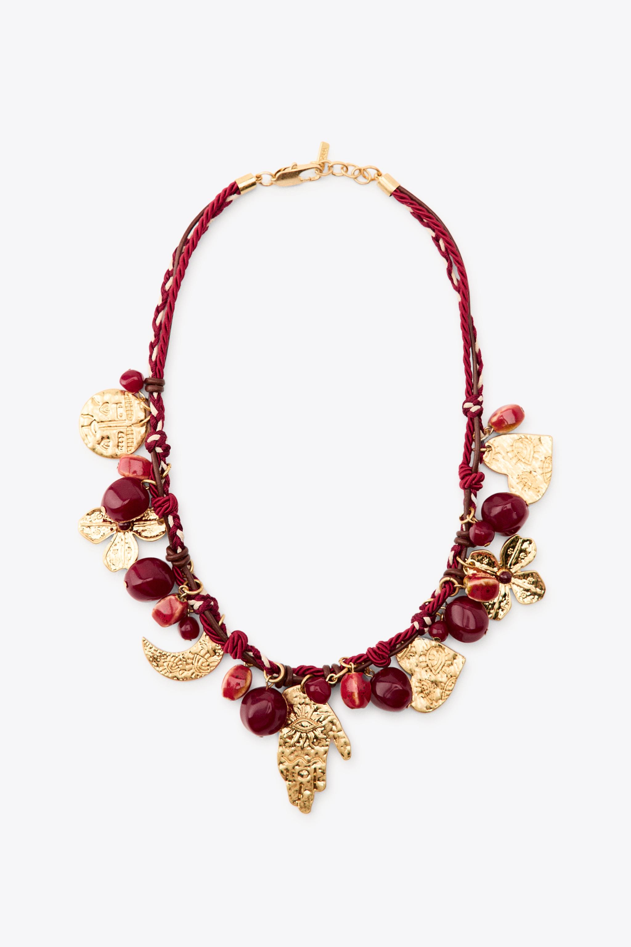 TRIPLE CORD CHARM NECKLACE - Red | ZARA United States
