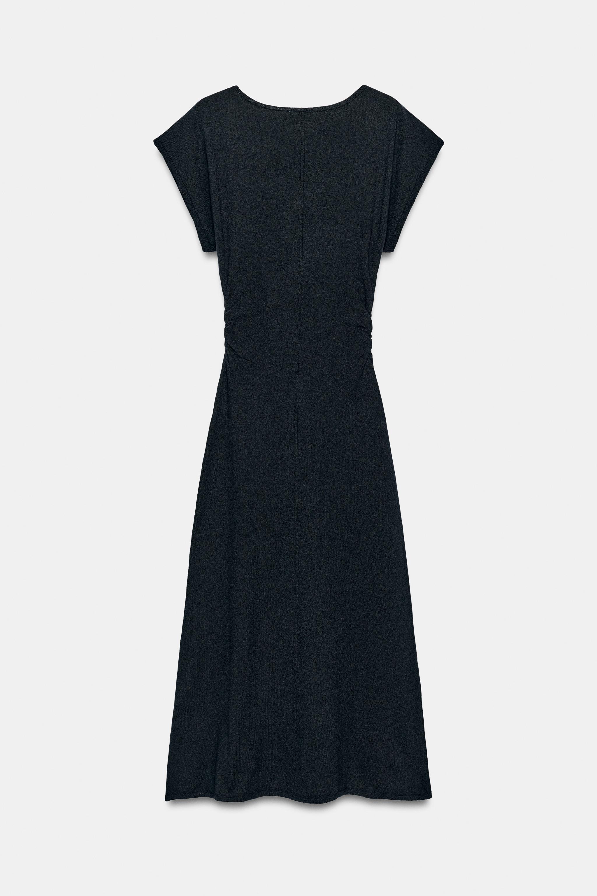LONG KNIT DRESS WITH SIDE RUCHING