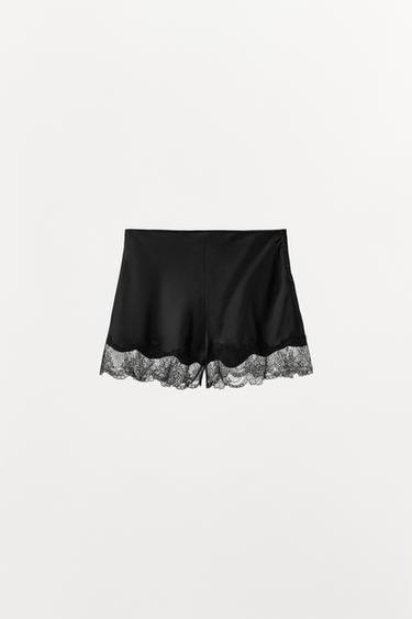 SHORT EN SATIN ET DENTELLE - Noir de Zara - Image 4