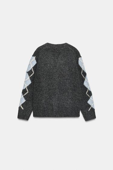 GILET 100 % LAINE À LOSANGES - Gris / Bleu de Zara - Image 4