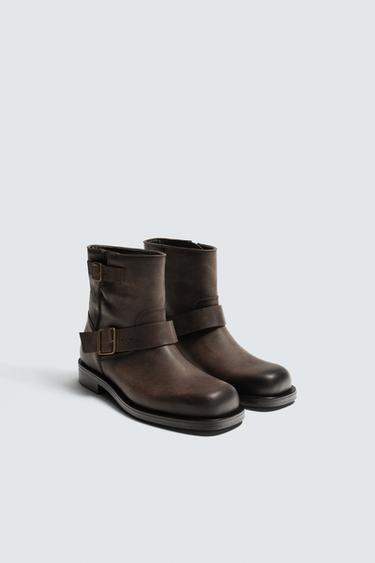 BUCKLE LEATHER BOOT LIMITED EDITION - Brown by Zara