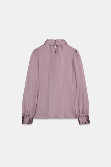 SATIN SHIRT WITH BOW - Mauve by Zara - Image 8