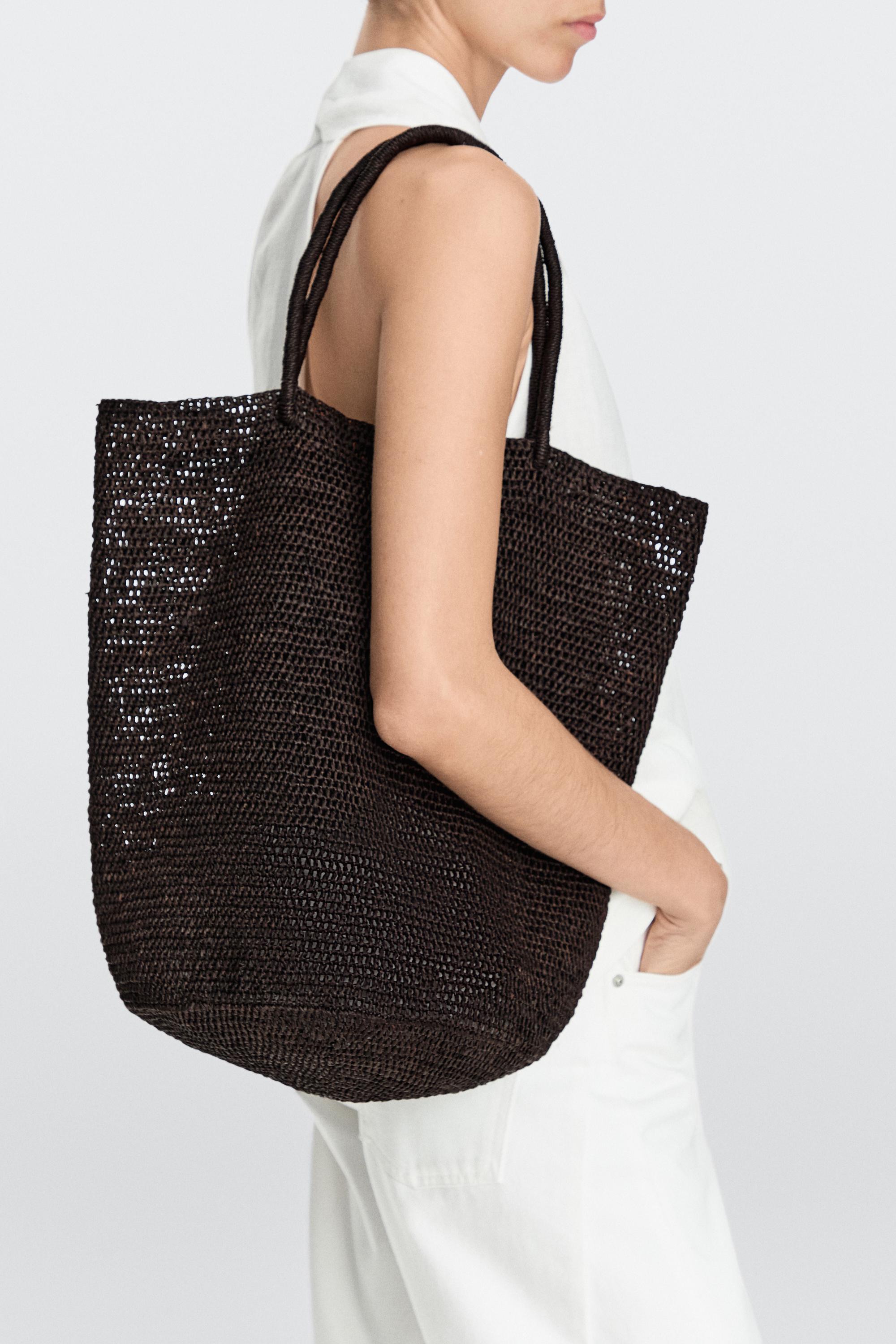 Raffia bucket tote bag — Brown
