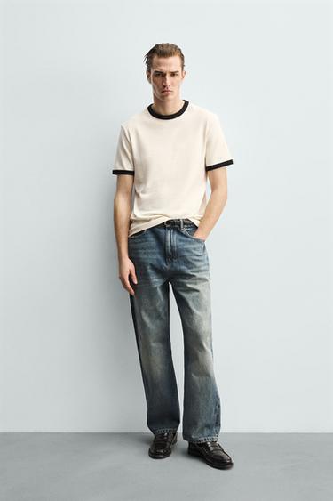 BASIC RIBBED CONTRAST T-SHIRT - Oyster-white by Zara
