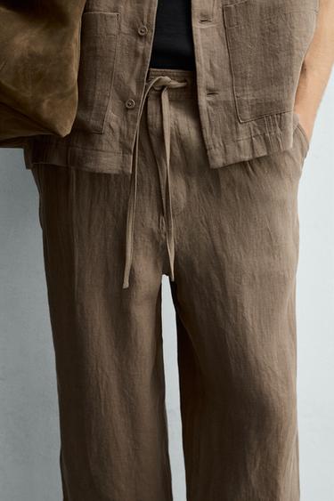 PANTALON RELAXED FIT 100 % LIN - Marron / Taupe de Zara - Image 4