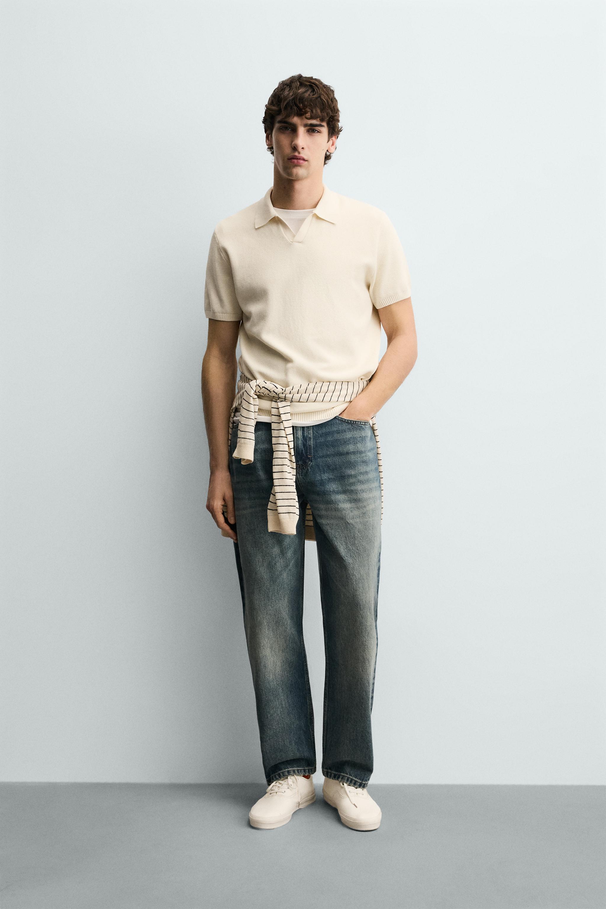 Zara DOKULU REGULAR FIT ÖRGÜ POLO T-SHIRT